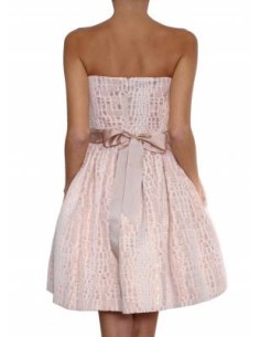 Vestido brocado "animal print" crudo/rosa, corte princesa 2